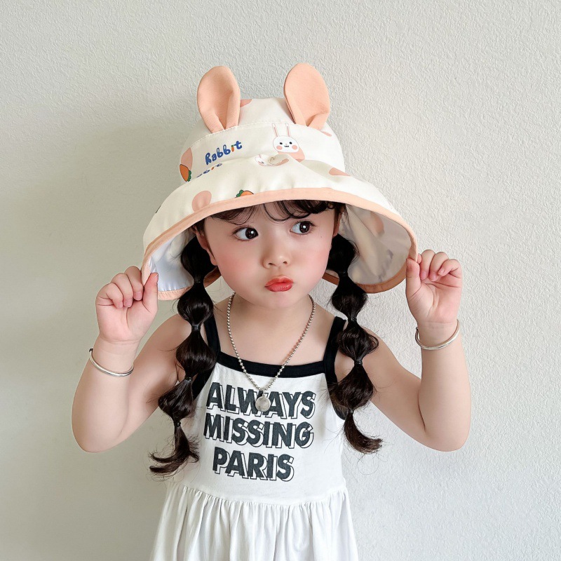 Summer Super Cute Outdoor Sun-Proof Cartoon Air Top Breathable Double-Layer Big Brim Children Portable Sun-Proof Soft Bucket Hat