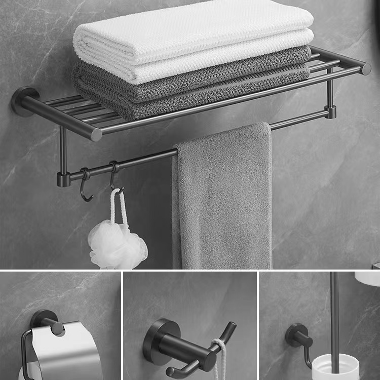 Copper Gun Gray Towel Rack with Single Rod Hook Bathroom Bathrobe Clothing Rack Bathroom 2-Tier Towel Bracket