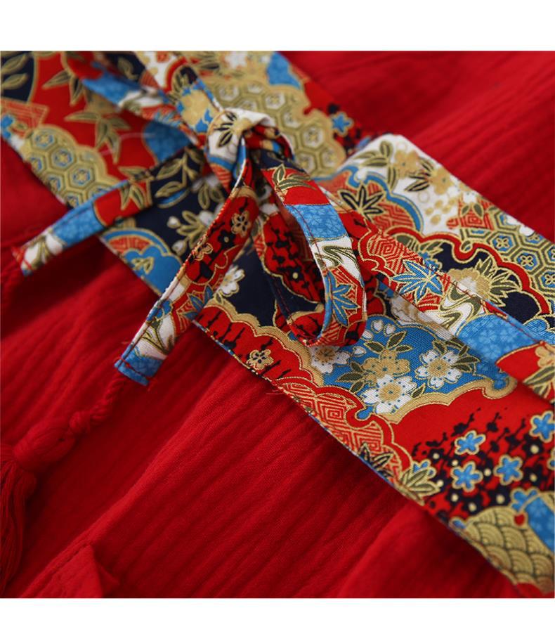 浴衣新娘中国睡衣家居服红色双层日式风和纯棉睡裙纱复古女晨袍风