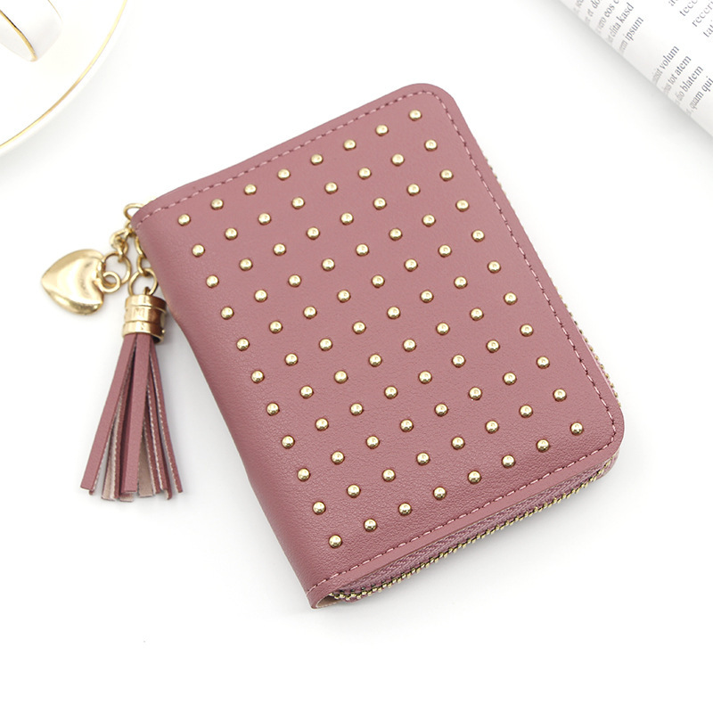 New Beautiful Girl Bag Student Rivet Mini and Simple Small and Durable Short Coin Wallet Card Holder