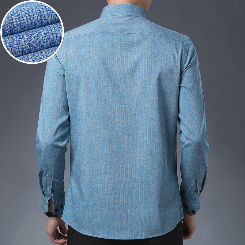 New Long Sleeve Shirt Men's Slim Fit Business Leisure Iron-Free Formal Wear Draping Bamboo Fiber Blue Business Shirt Tide