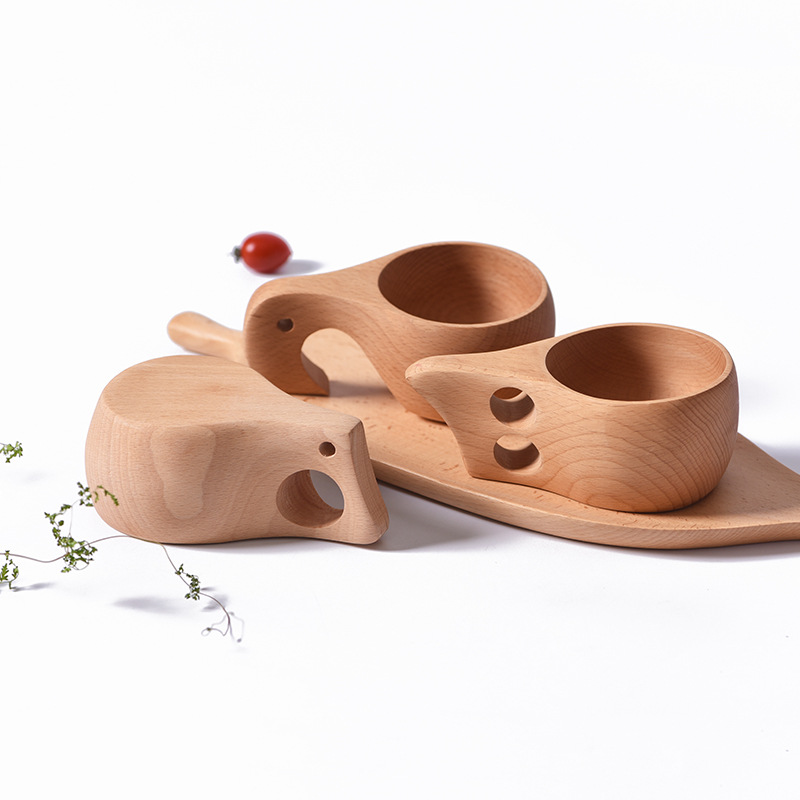 Rubber Wood Coffee Cup Camping Antlers Tea Birch Cup Nordic Finland Cup Kuksa Solid Wood Milk Cup