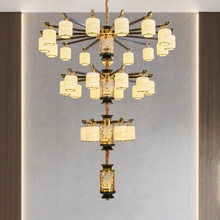 新中式全铜实木复式楼吊灯罩朝下中山灯饰东方淡雅卧室书房客厅灯