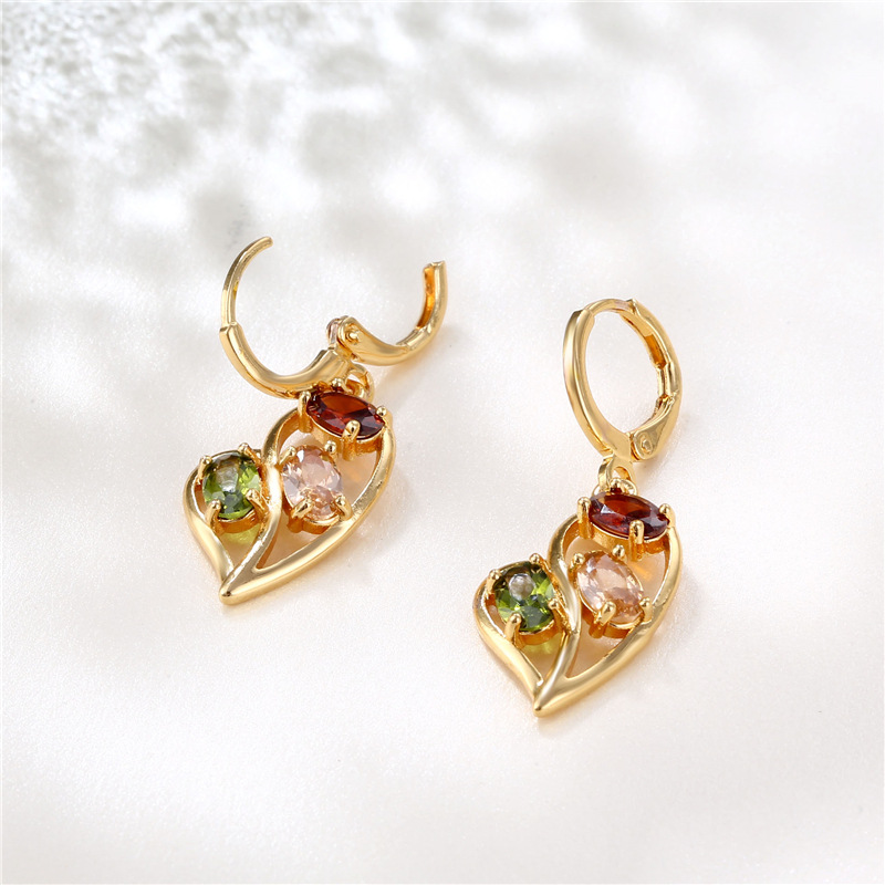 European and American Simple New Style Mixed Color Leaf-Shaped Earring Supply Geometric Colorful Zircon Earrings Mori Style Leaf Earrings for Women