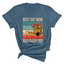 best cat mom ever复古母亲节图案印花t恤mother"s day亚马逊女装