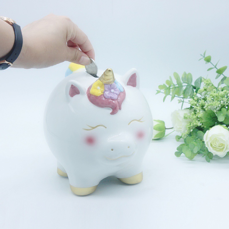 陶瓷存钱钱罐创意兽角猪存钱罐儿童生日礼物定客厅书房装饰小摆件