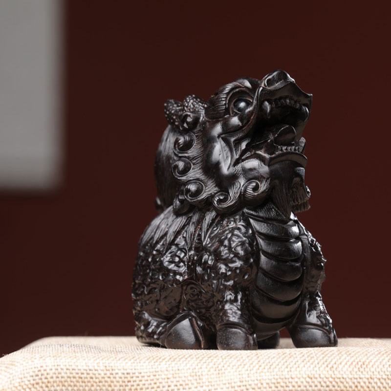 祥湟云斋紫光檀木质国风瑞兽麒麟男士手把件文玩禅意动物木雕摆件