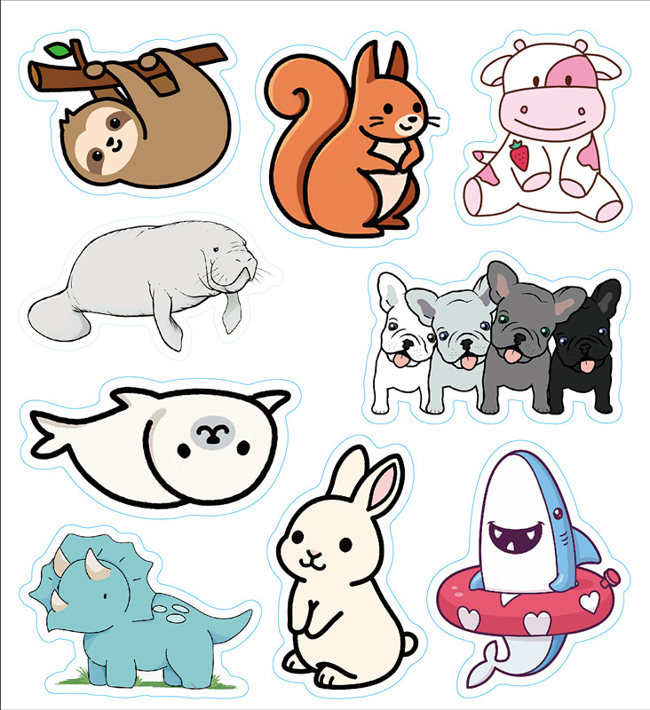 107可爱动物卡通涂鸦防晒贴画行李箱笔记本滑板车水杯贴纸