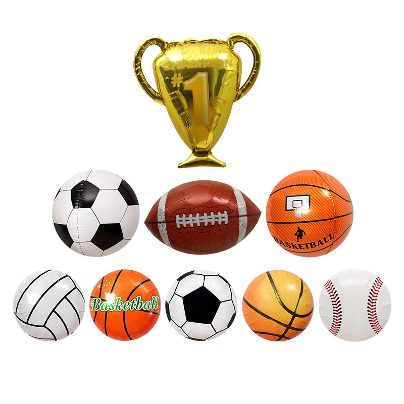 Cross-Border Party Toys Balloon Volleyball Basketball Football Rugby Baseball Shape Aluminum Film round Balloon Grand Trophy