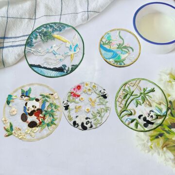 国潮中国风刺绣图案圆形网纱底布贴服装旗袍装饰辅料diy补丁配饰