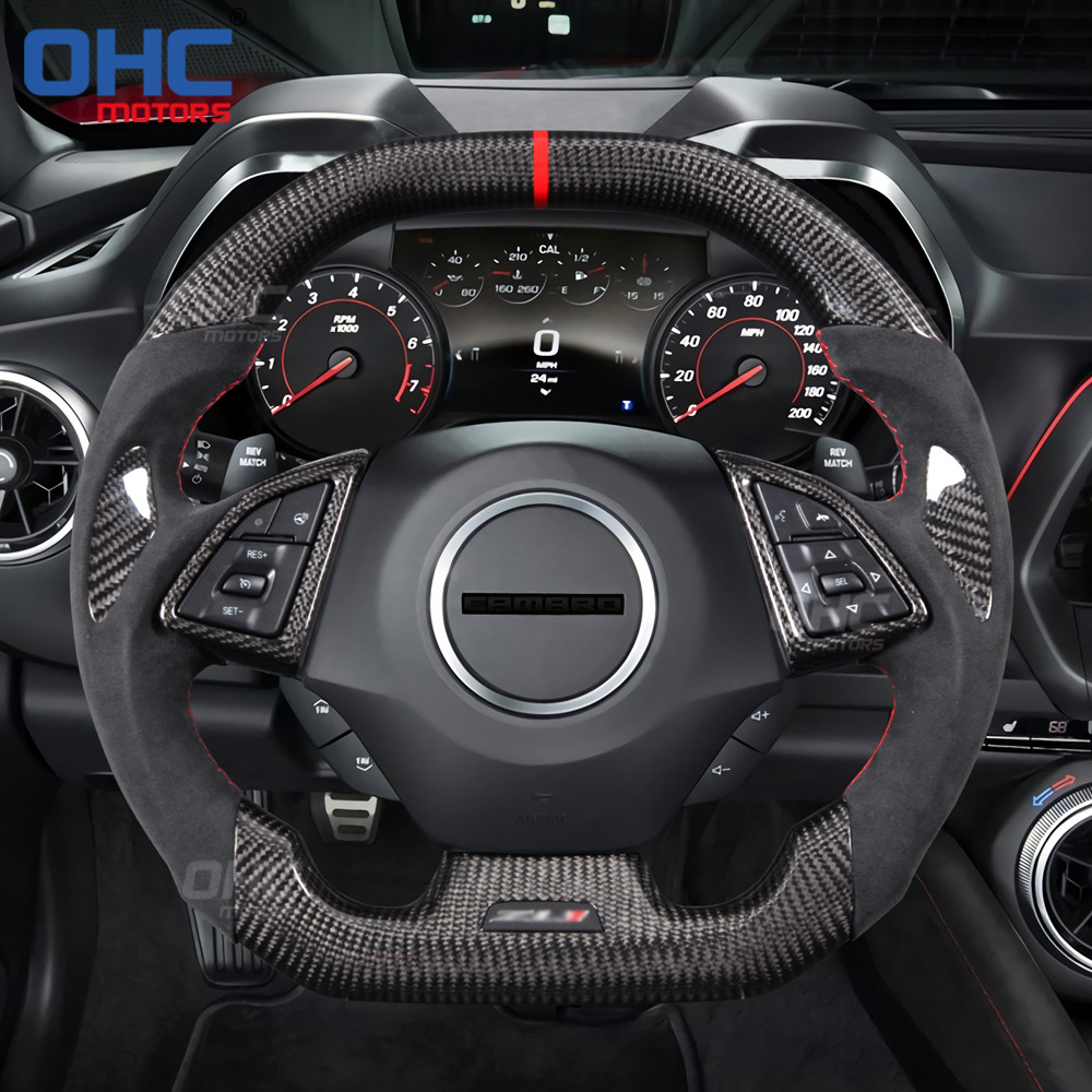 适用雪佛兰科迈罗camaro科尔维特真碳纤维翻毛皮运动汽车方向盘