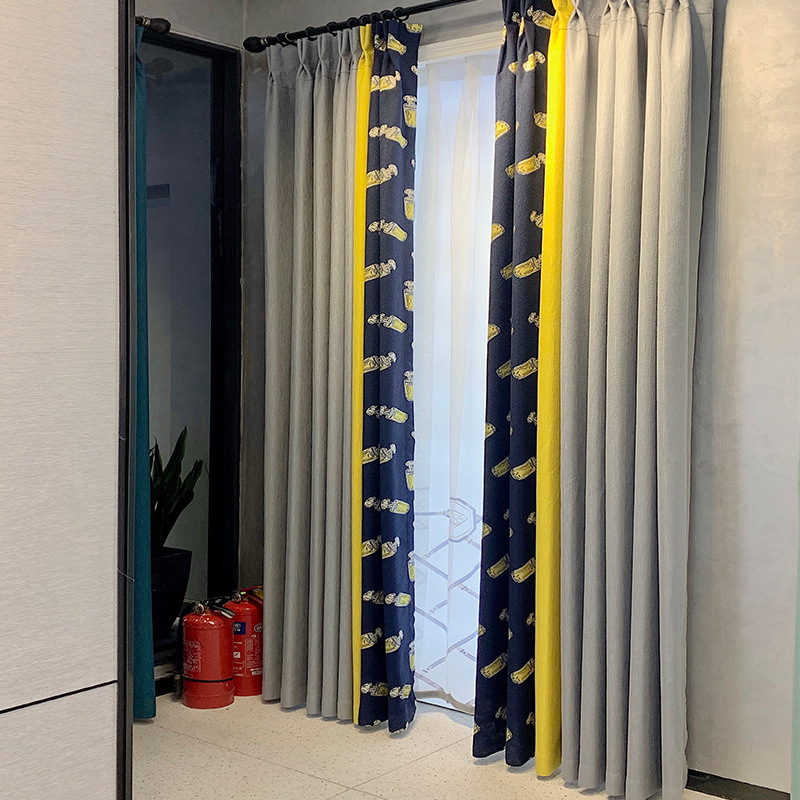 新款丝光棉高精密拼接色织遮光提花遮光窗帘客厅卧室书房现货供应