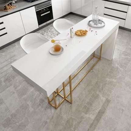 北欧大理石开放式中岛台厨房餐桌料理台操作桌简约现代轻奢吧台桌
