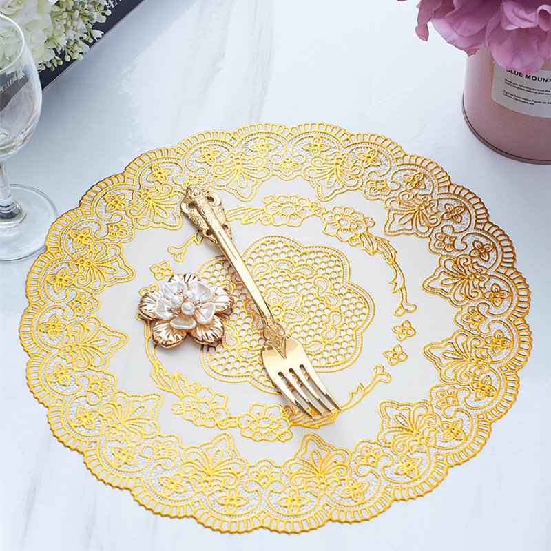 30cm烫金欧式PVC隔热西餐垫子酒吧KTV烟灰缸酒杯圆形垫子