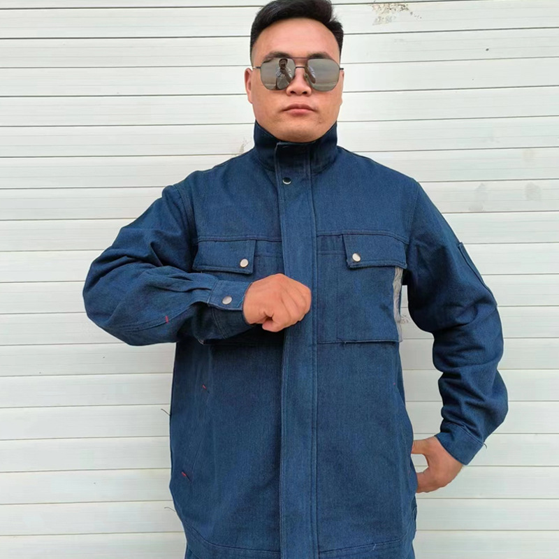 Spring and Fall Thick Section Denim Welder Anti-Scald Work Clothes Wear-Resistant Labor Protective Clothing Long Sleeve Construction Site Auto Repair Work Welder's Workwear