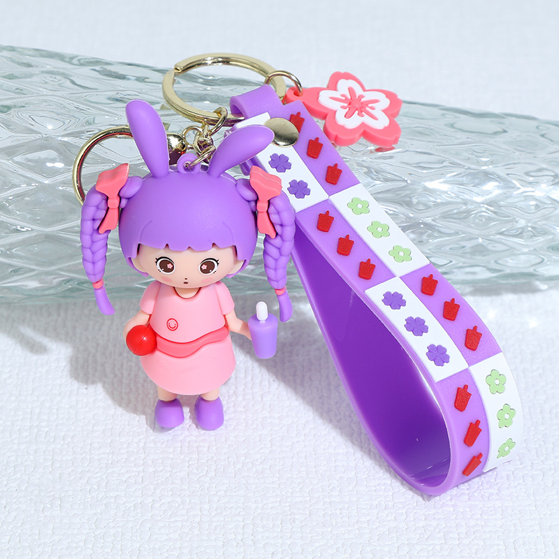 Cartoon Braid Girl Silicone Doll Keychain Pendant Schoolgirl Bag Car Pendant Prize Claw Gift