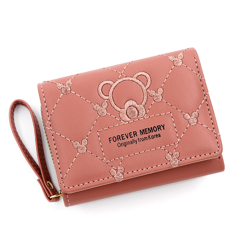 New Ladies' Purse Fashion Simple Embroidered Women's Short Wallet Pu Tri-Fold Bag Coin Purse Multi Card Slots Wallet