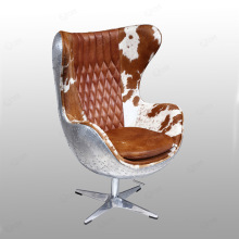 设计师loft蛋壳椅转椅办公椅电脑椅奶牛毛皮个性创意铝皮鸡蛋椅