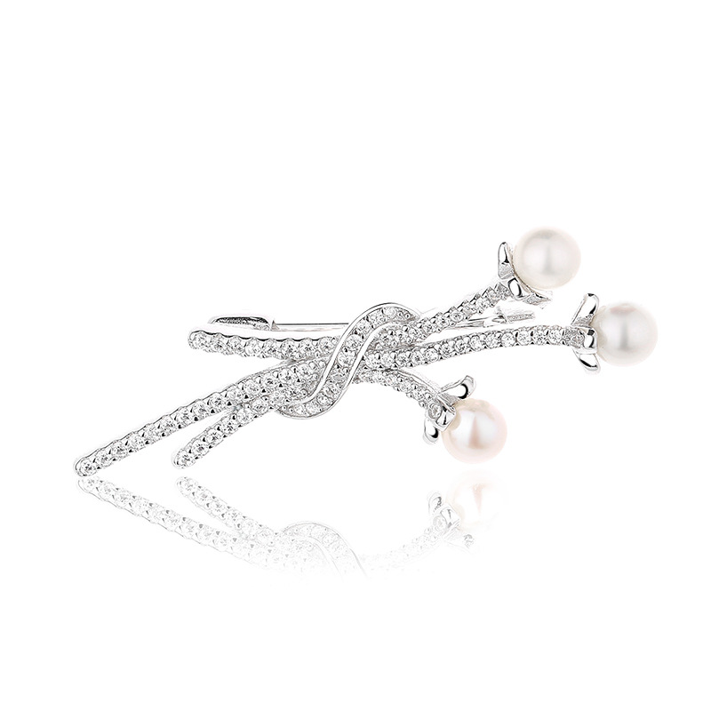 2022 New Natural Freshwater Pearl Sterling Silver Full Zirconium Brooch Female High Sense Special-Interest Design Pin Accessories