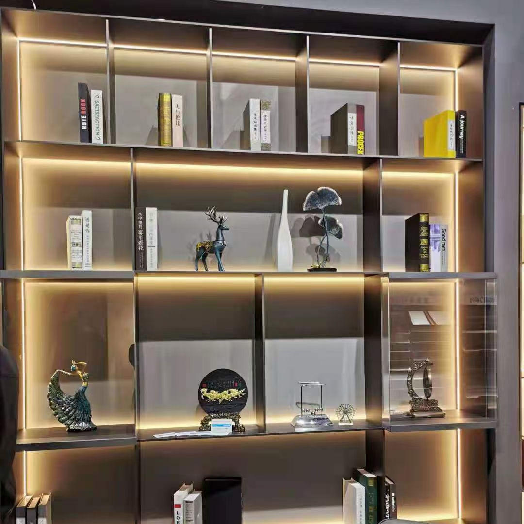 轻奢极简铝合金书架发光隔板金属书柜隔断铝板储物柜子饰品柜