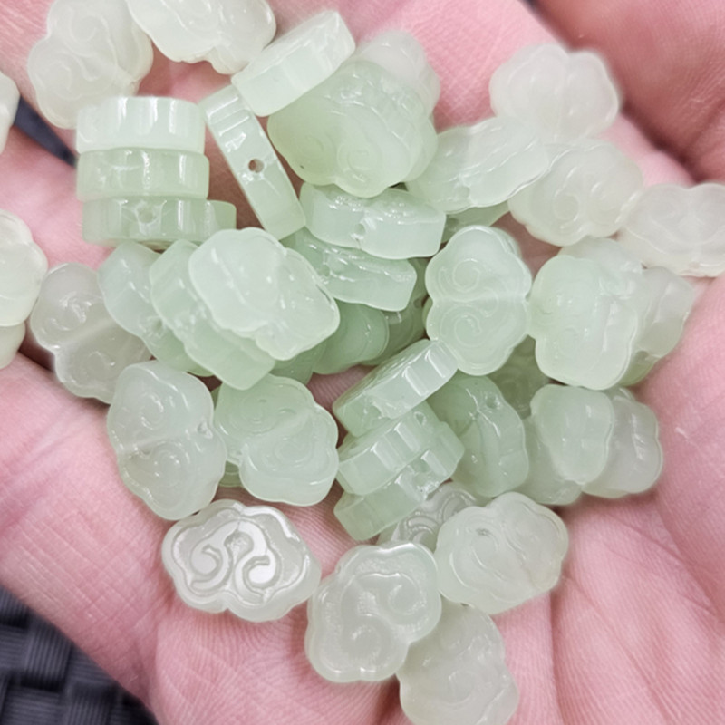 冰晴绿如意所有仿玉石散珠豆绿色如意手链项链饰品配件手工珠子