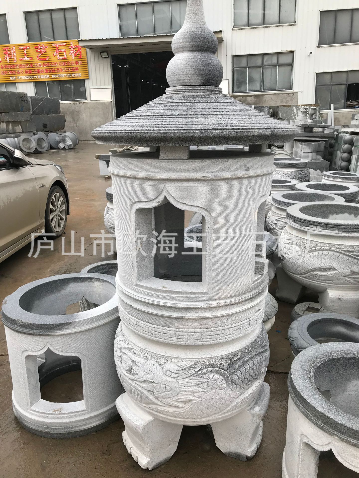 寺庙大理石石雕香炉香炉加盖化钱炉 花岗岩石雕供桌供台石鼎佛台