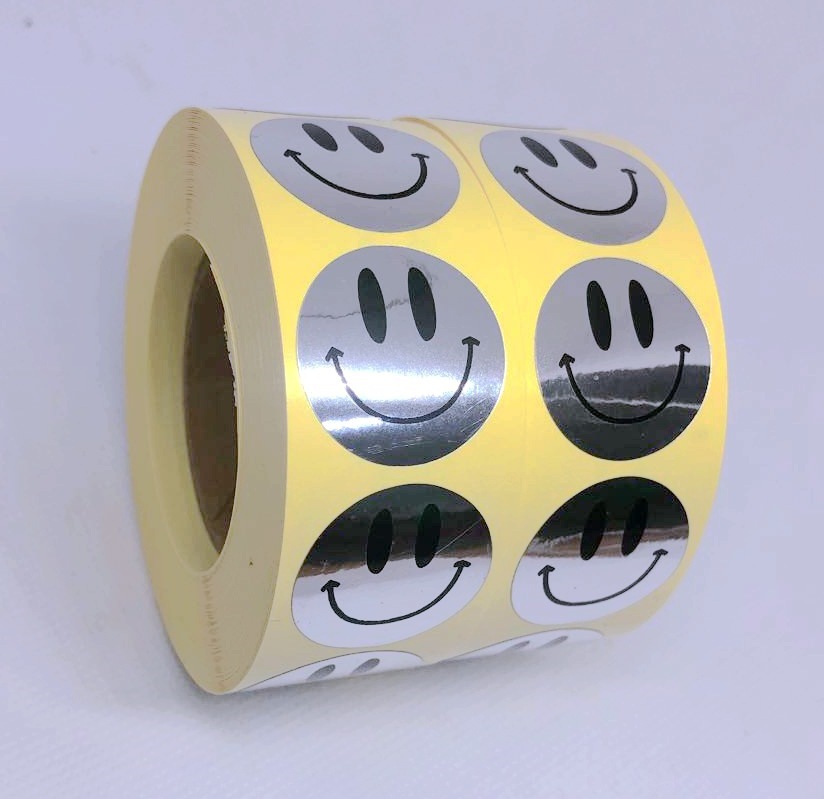 现货批发1英寸撕不烂光银龙不干胶笑脸贴纸500个/卷
