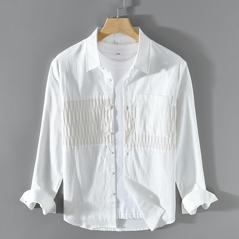 斜纹布棉休闲百搭简约长袖衬衫外套男翻领宽松时尚纯棉衬衣2313