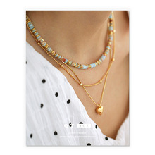 黄铜镀18K真金 欧美极简冷淡ins风时尚设计感天然石串珠项链项饰