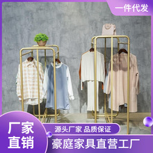 服装店双排中岛架双杠落地式衣架展示架男女童装店金色挂衣服货架