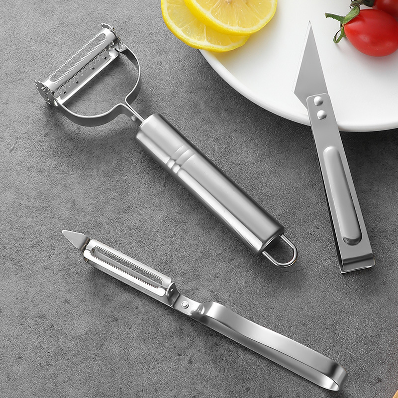 Stainless Steel Peeler Knife Kitchen Three-Piece Fruit Potato Grater Peel Melon Fruit Grater Peeler Smiley Face Grater