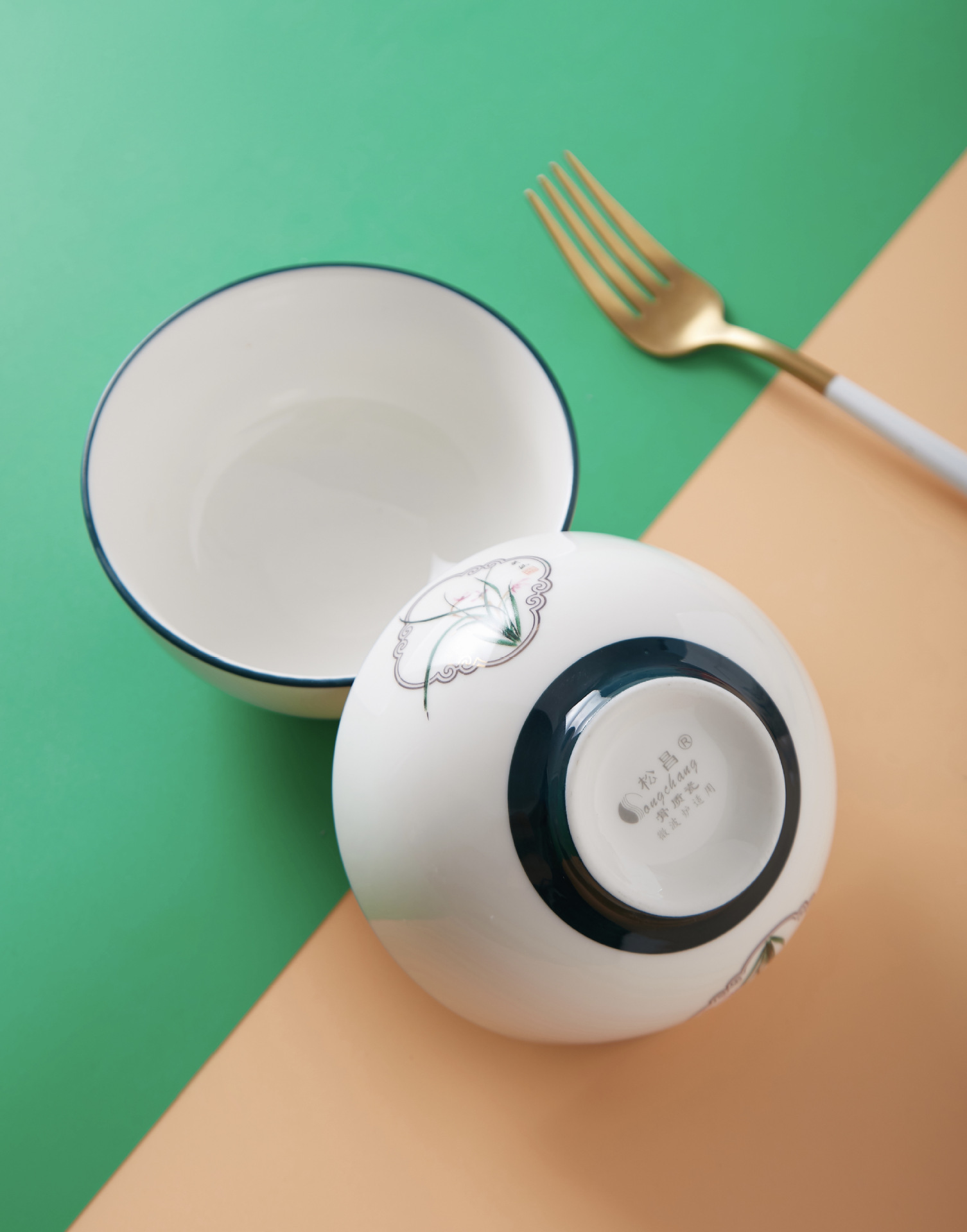 批发陶瓷松昌空谷幽兰碗盘家用ins碗碟套装创意简约兰花北欧餐具