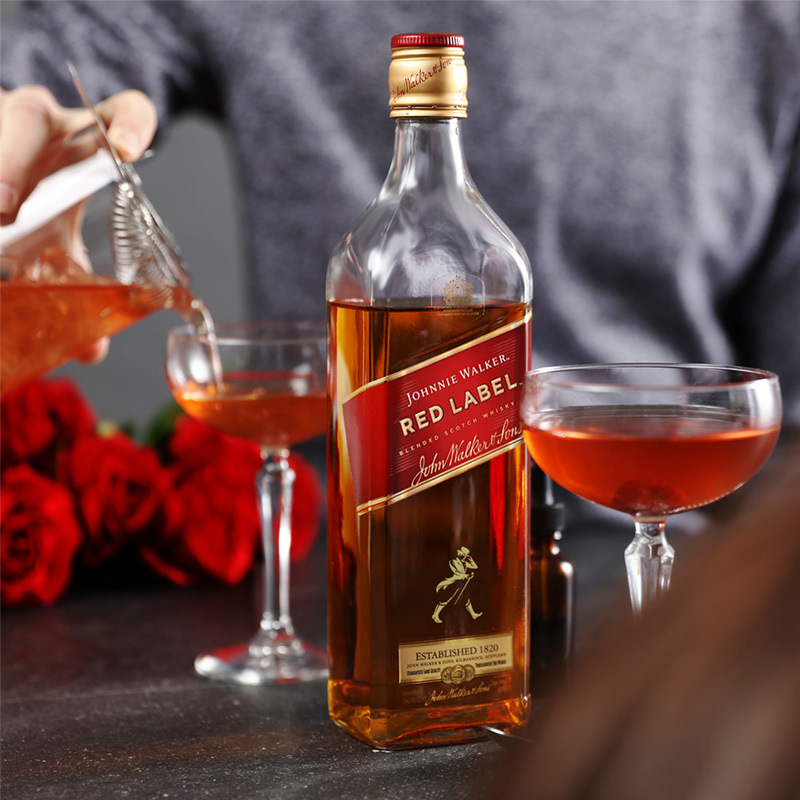 红方威士忌750ml原瓶原装进口洋酒调配型有滚珠有盒红牌
