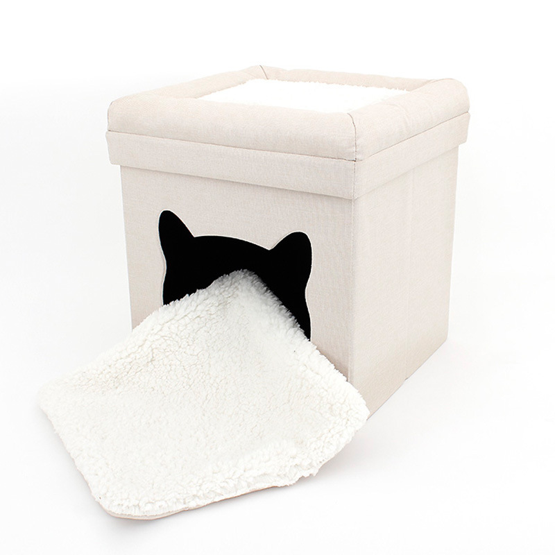 Pet Cat and Dog Storage Stool Fleece Fabrics Doghouse Cathouse Foldable Seating Storage Stool Amazon Customization