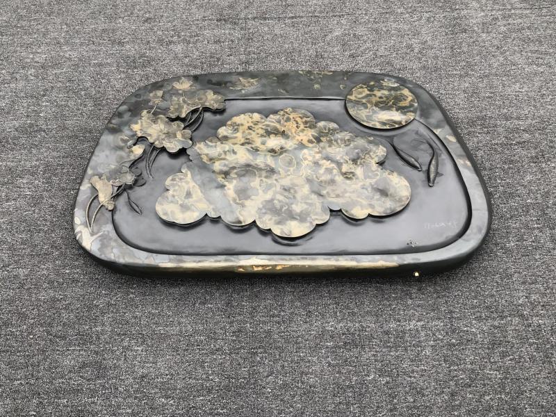 歙砚天然石材雕刻新中式茶盘新款功夫刻花纹家用复古茶台厂家直销