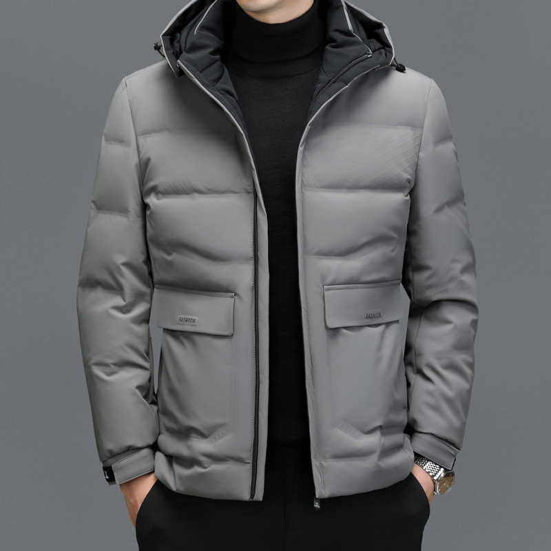 Winter New Middle-Aged Men's down Jacket Men's Mid-Length Thickened Warm White Duck down Detachable Collar Men's Coat