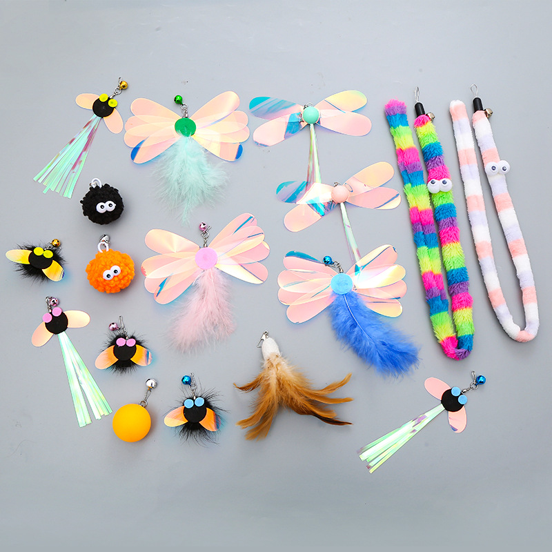 Cat Toy Plush Feather Teasing Cat Stick Replacement Head Collection Diy Cat Self-Hi Toy Pet Supplies Factory