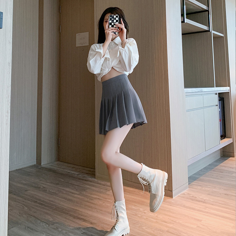 Pleated Skirt Women's Korean-Style High Waist Spring, Summer, Autumn and Winter New Anti-Exposure Black Short Skirt Anti-Wrinkle A- line Skirt for Students