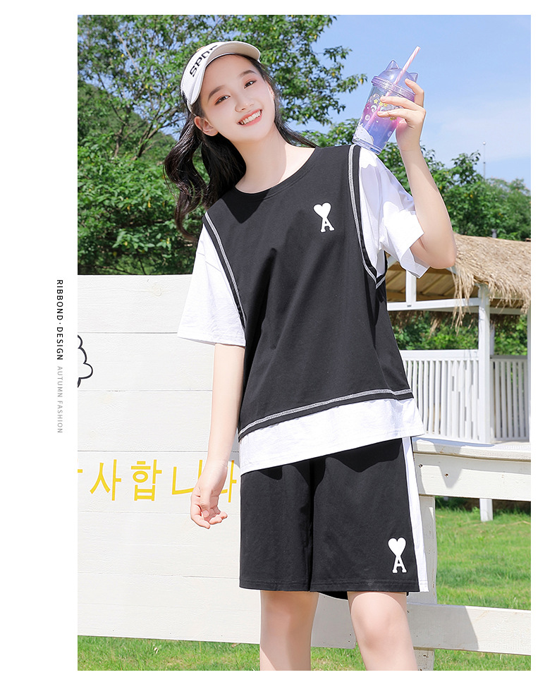 中学生夏装高初中生宽松假两件套少女休闲运动套装15岁时尚女孩潮