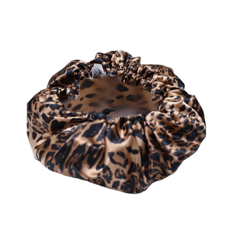 Leopard Print Shampoo Cap Bathroom Waterproof Shower Cap Bathhouse Girl Shower Cap Double Layer Thickened Shower Cap in Stock Wholesale