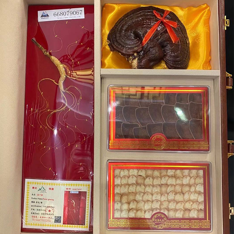 鹿茸片鹿鞭片林下参批发 整个灵芝四宝礼盒东北特产批发