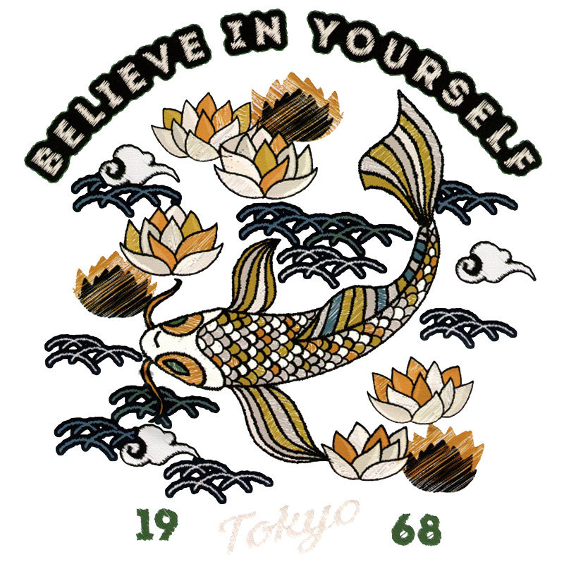 锦鲤烫画胶印logo热转印图案 服装印花烫图 高弹耐水洗烫画现货