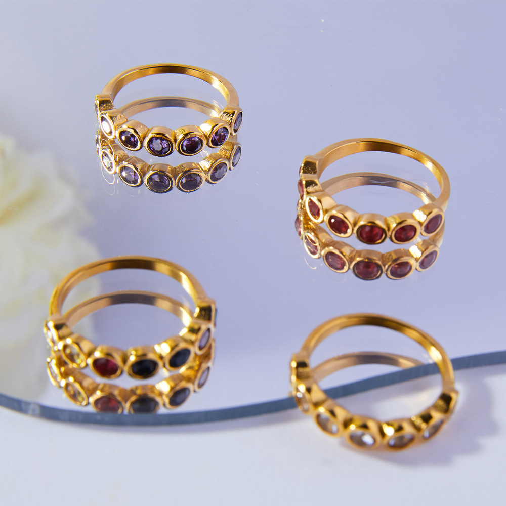 法式优雅ins风钛钢镀18k金戒指不褪色镶嵌锆石指环时尚百搭手饰女