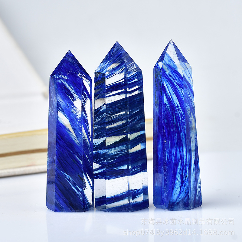 厂家直销人工合成熔炼蓝熔炼水晶柱规格制作尺寸跨境热销风水摆件
