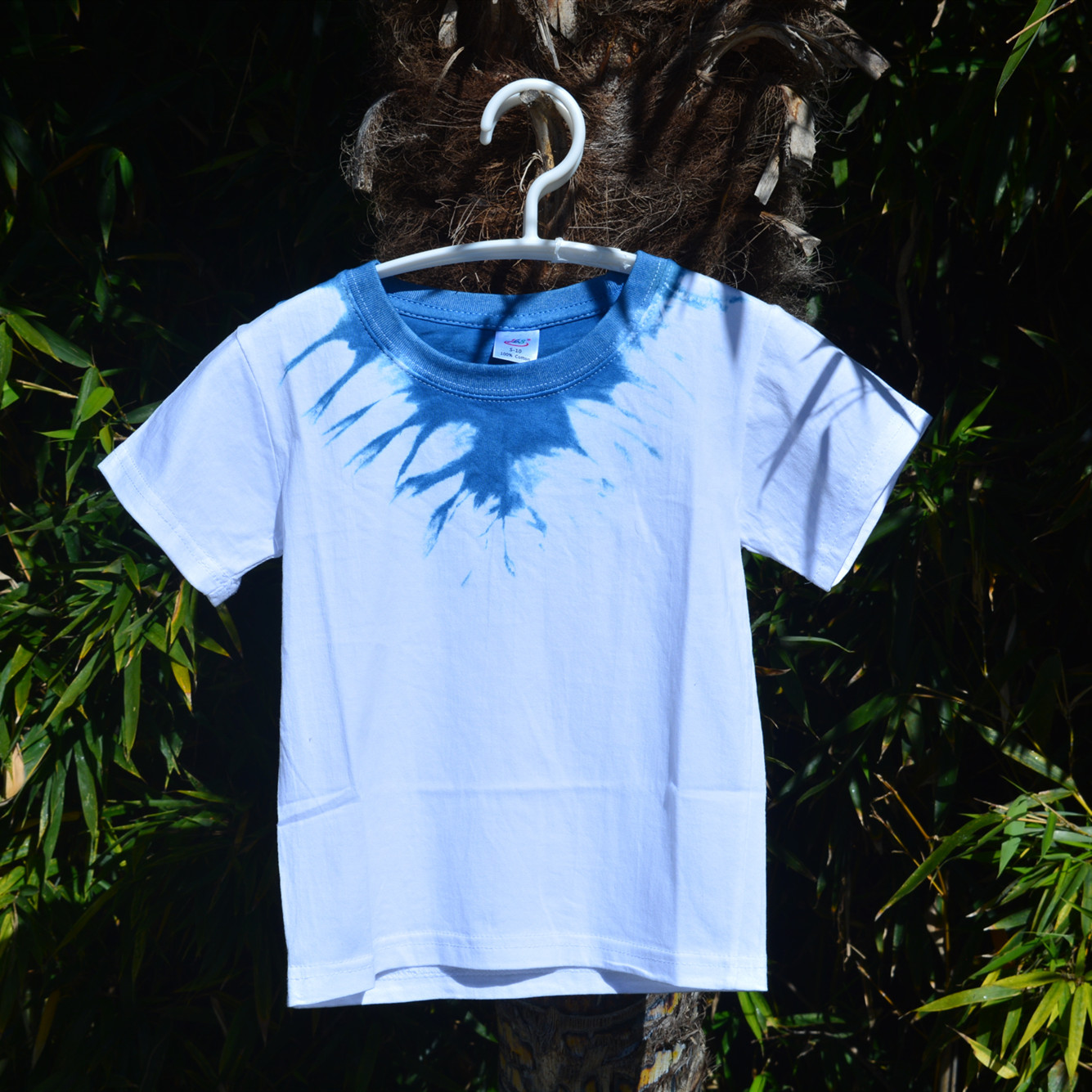 云南手工扎染t恤儿童休闲短袖打底衫蓝白植物染衬衫圆领上衣童装