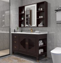 新中式浴室柜陶瓷一体盆现代浴室洗手间柜组合洗手池陶瓷卫浴商用