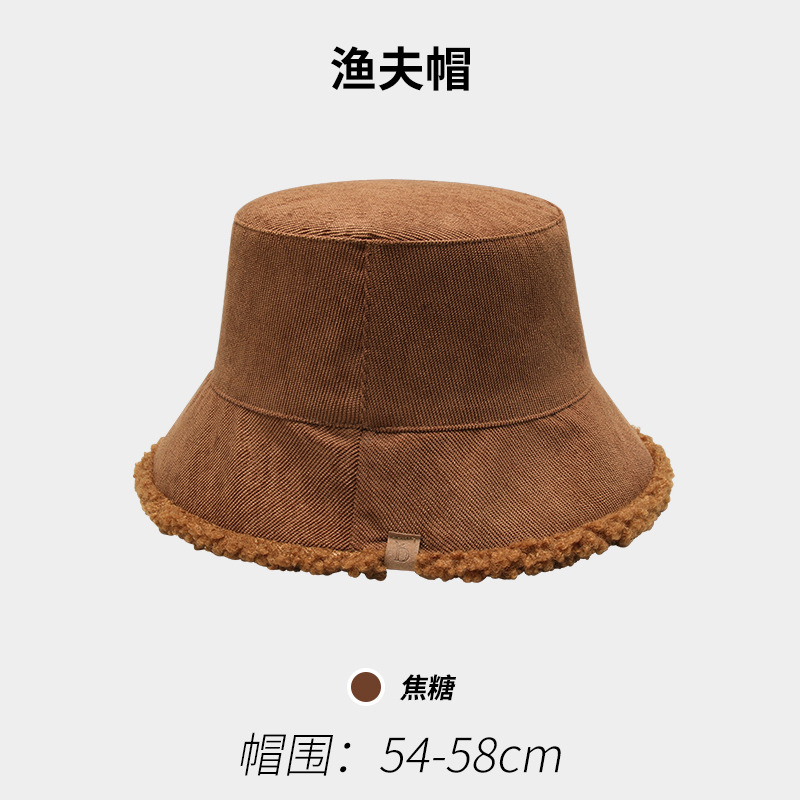 Autumn and Winter Korean Fisherman Hat Women's Double-Sided Lambswool Bucket Hat Makes Face Look Small and Warm Fisherman Basin Hat