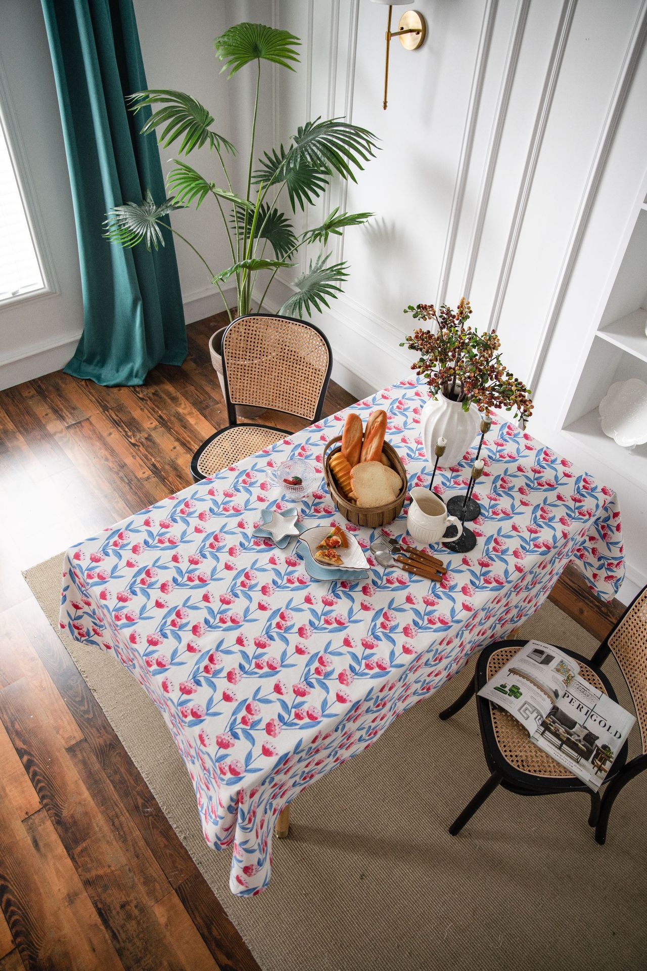 伊缦琪韵桌布碎花田园印花粉色花朵棉麻餐桌布餐厅厨房布艺长方形