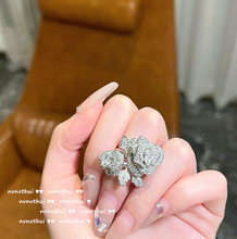 舒伯特玫瑰宝石镶嵌戒指设计师镀18K金尖晶蔷薇花锆石戒指可调节