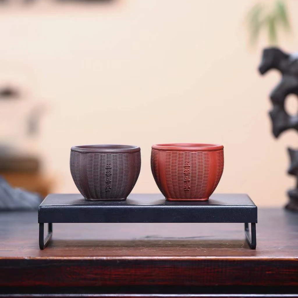 宜兴紫砂品茗杯主人杯单杯五谷丰登主人杯功夫茶杯紫砂杯竹筐杯茶